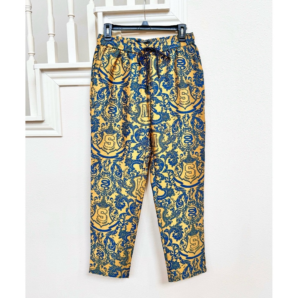 Maison Scotch Women's Gold and Navy Blue Print Pants Size S